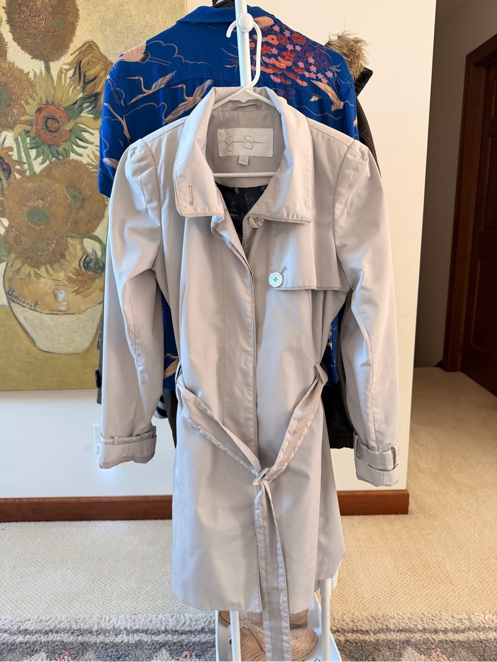 Jessica Simpson Light Gray Trench Coat with Tie Waist
